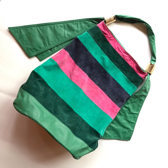 Anthropologie Handbags - FARM Rio Anthro Green Pink Pieced Suede Tote Hobo